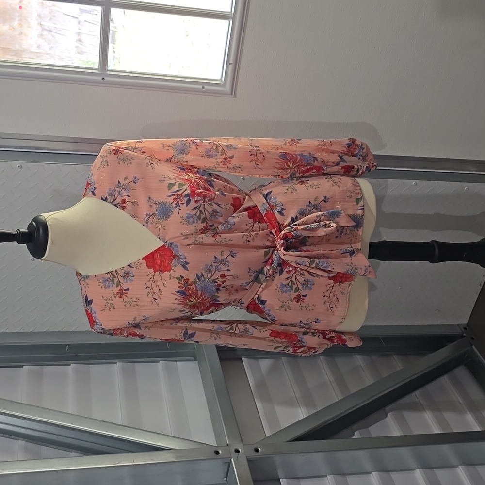 INC Pink floral faux wrap blouse Size Medium